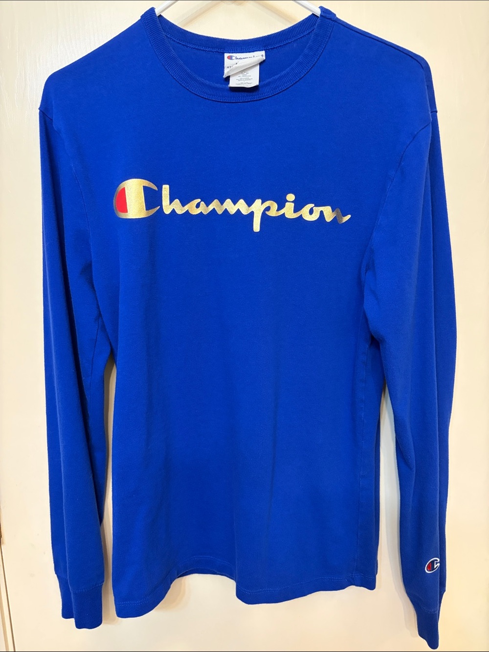 Champion Long-Sleeve Royal Blue Tee with Gold Logo